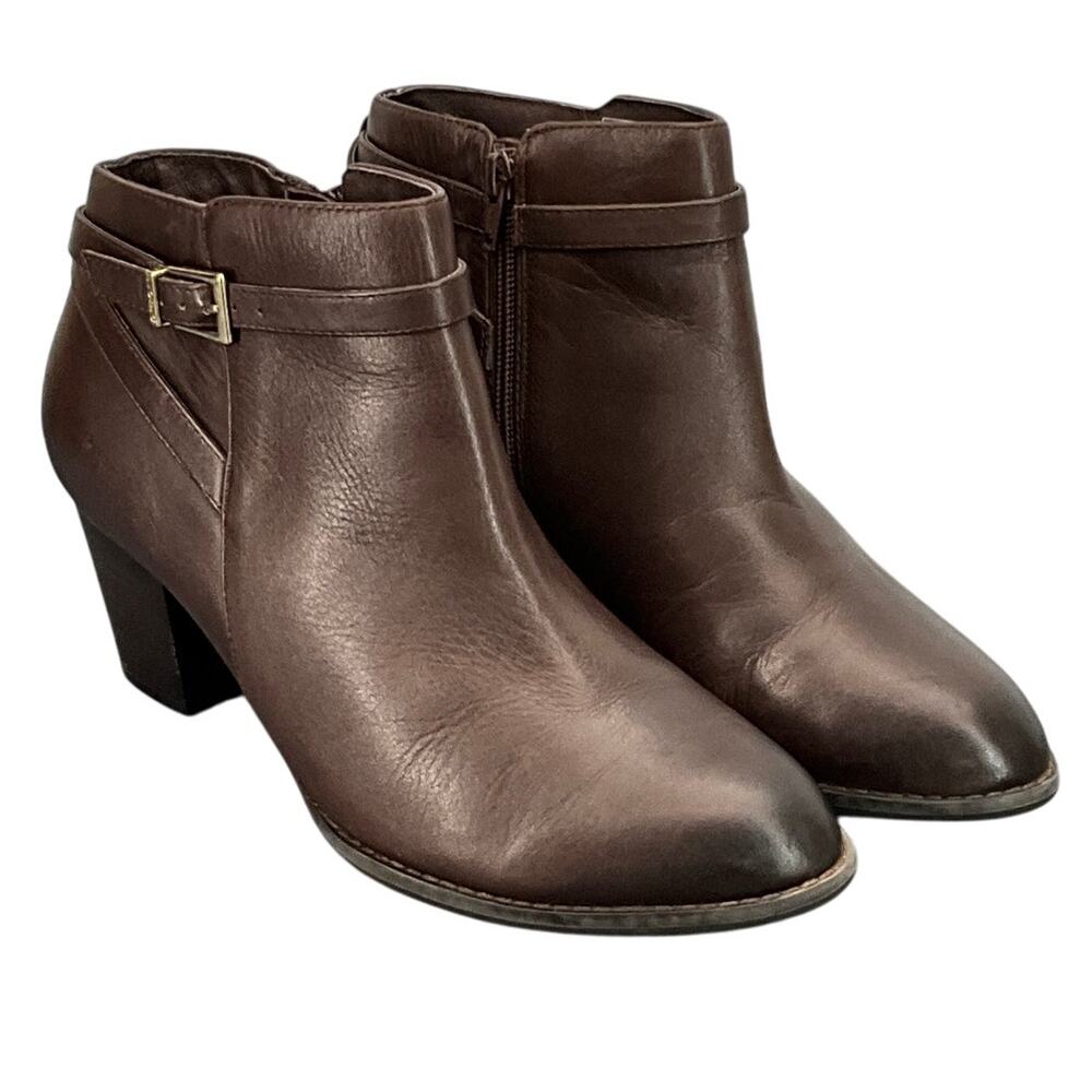 Vionic Upton Brown Leather Western 2.5" Block Heel Comfort Ankle Boot Women 9